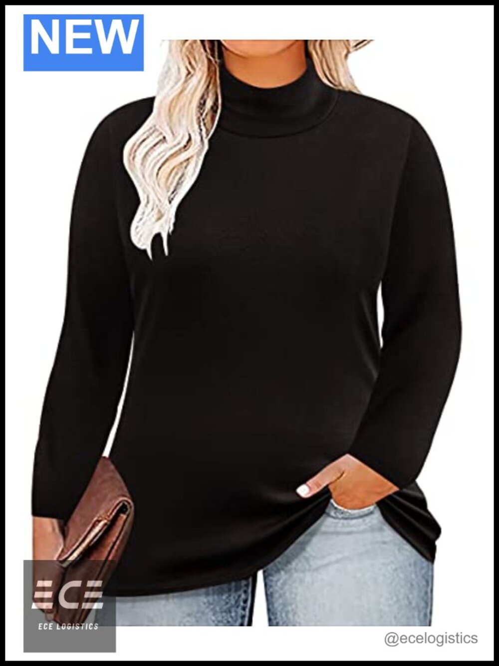 Plus Size Mock Neck Turtleneck Long Sleeve Tunic Top